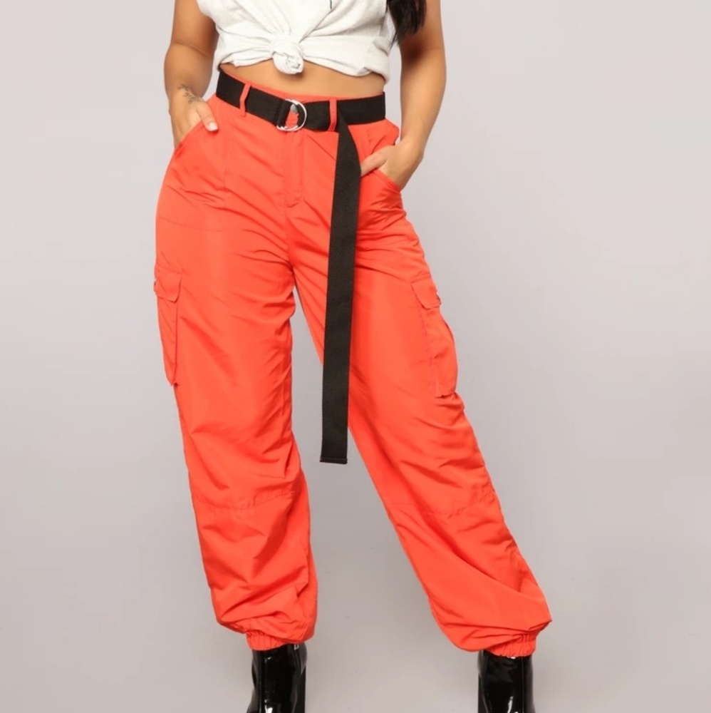Fashion Nova bright orange cargo/jogger pants